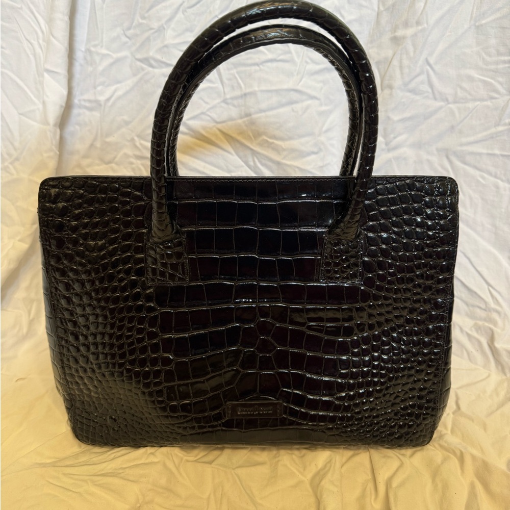 Gianni Conti Chic Italian Leather Black Crocodile-Embossed Satchel